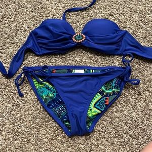 Blue bikini with removable straps